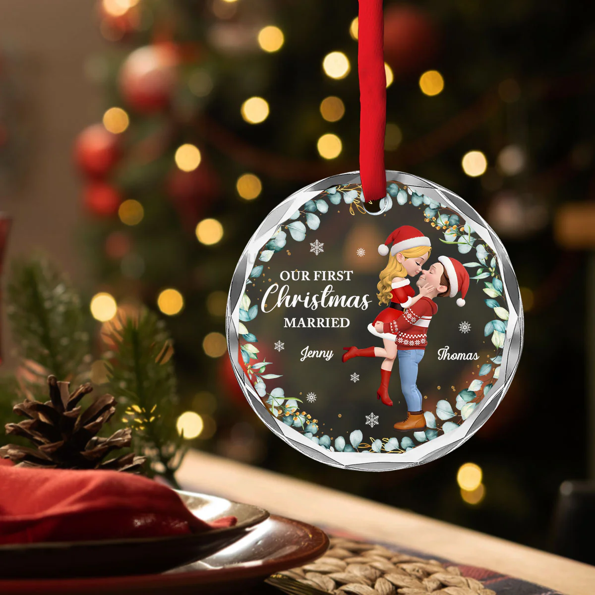 First Christmas Of Us - Personalized Custom Glass Ornament - Image 4