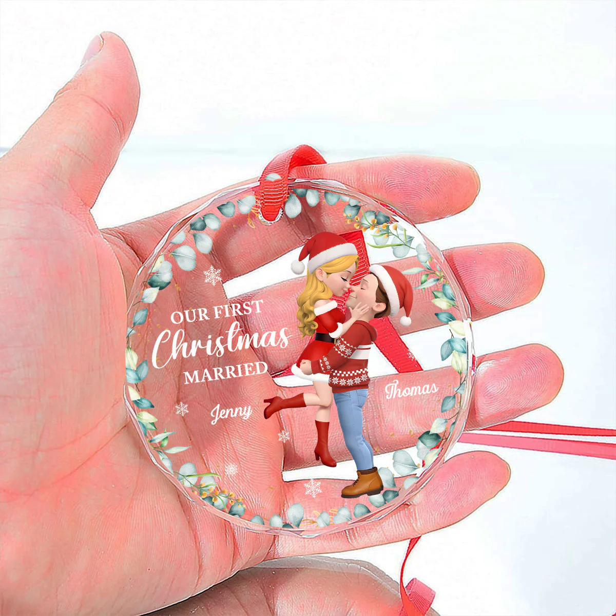 First Christmas Of Us - Personalized Custom Glass Ornament - Image 5