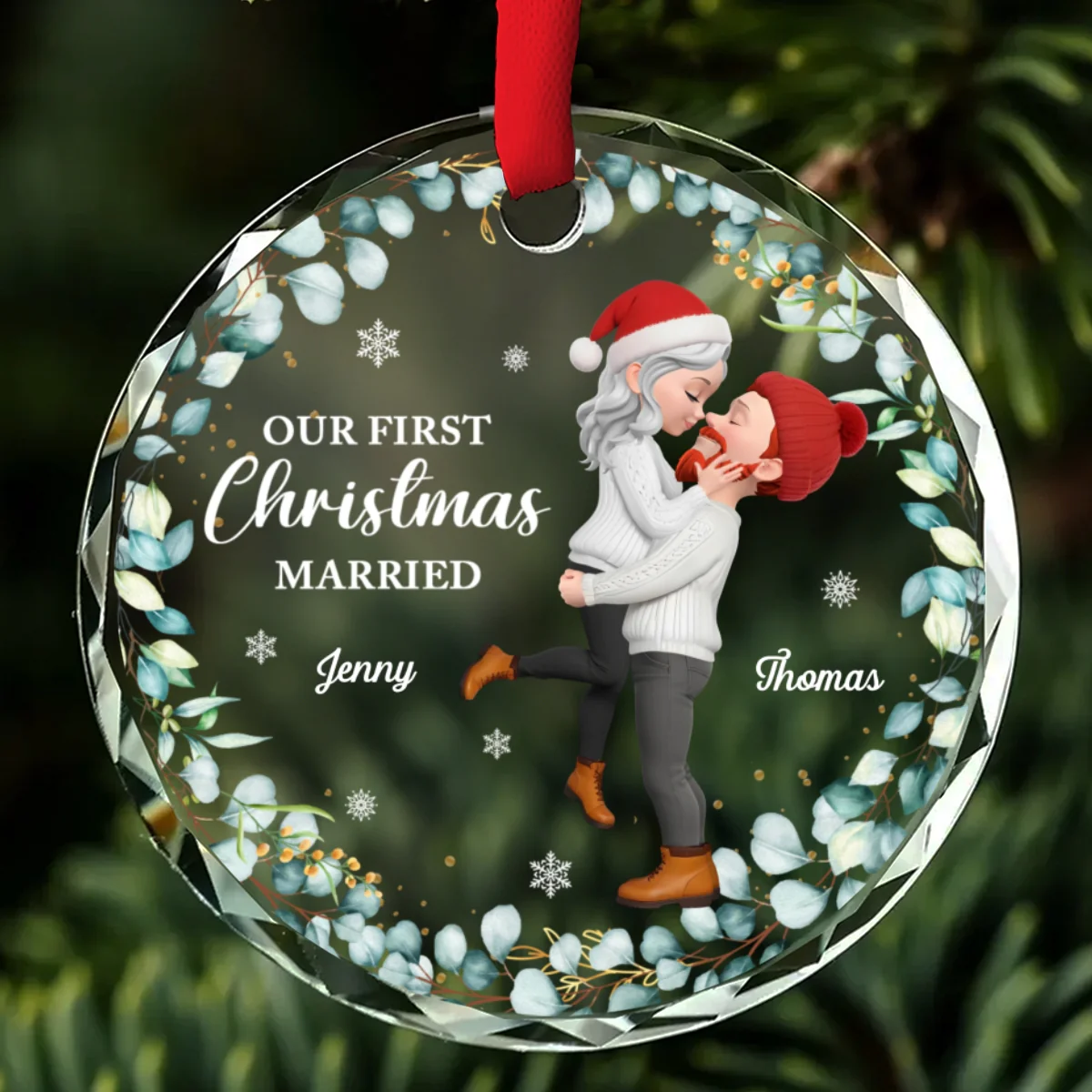 First Christmas Of Us - Personalized Custom Glass Ornament - Image 7