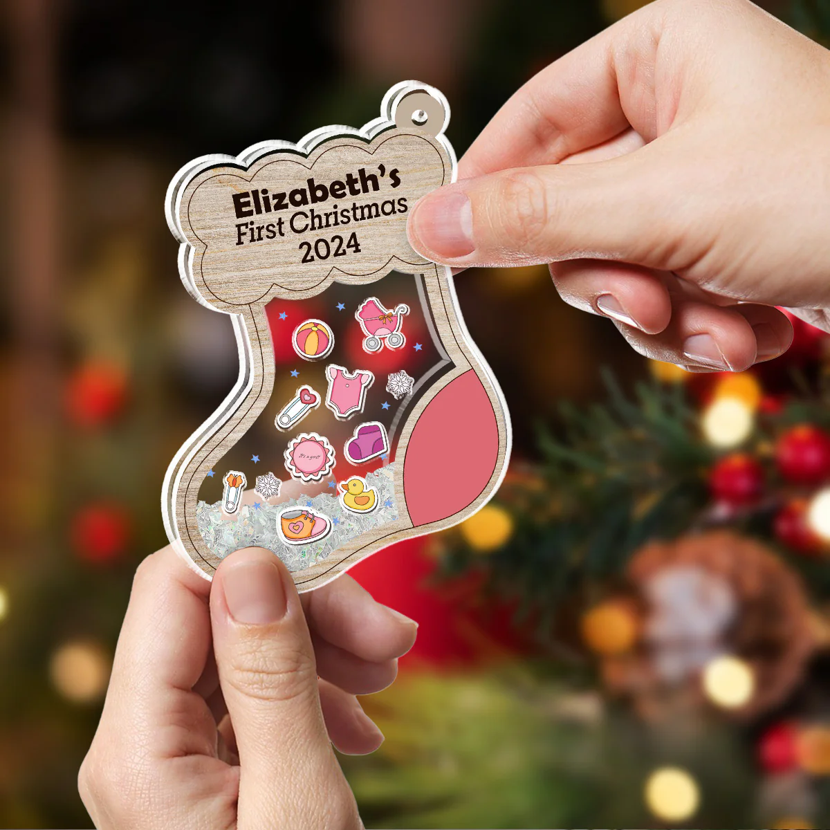 First Christmas - Personalized Custom Acrylic Shaker Ornament - Image 2