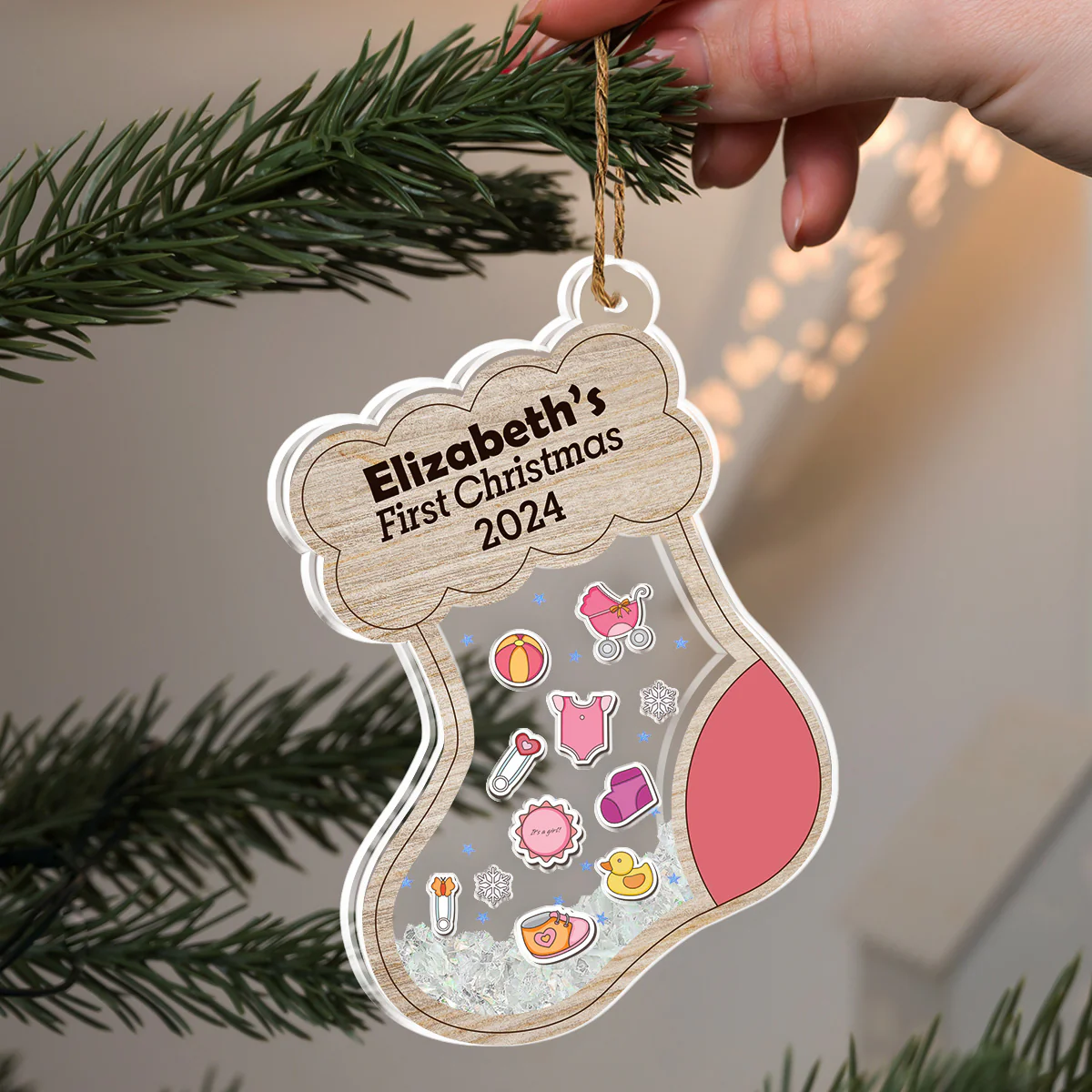 First Christmas - Personalized Custom Acrylic Shaker Ornament - Image 3