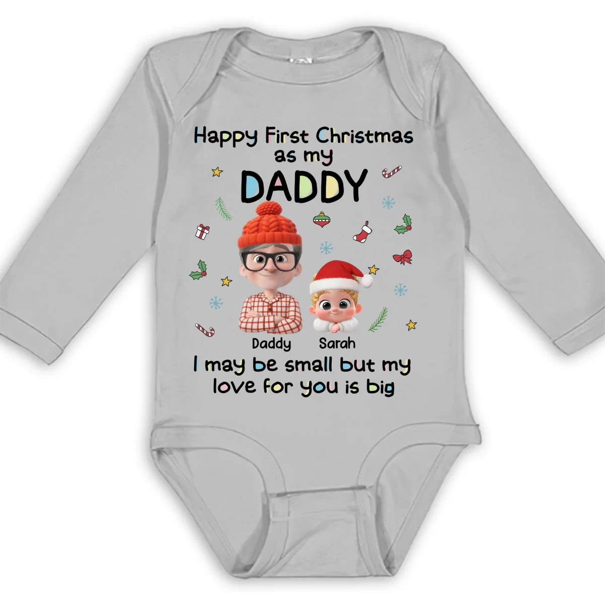 First Christmas With Baby - Personalized Custom Long Sleeve Baby Onesie - Image 7