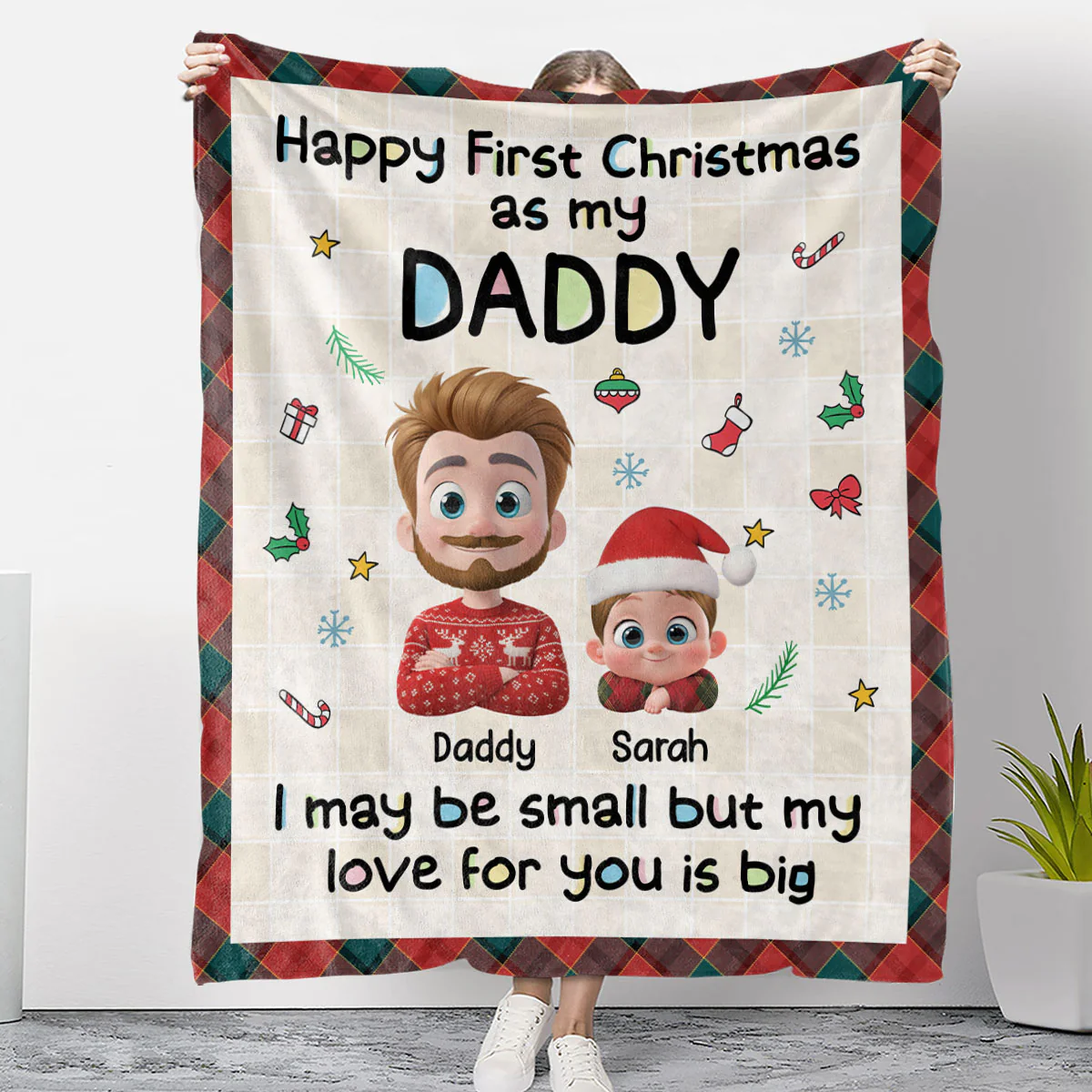 First Christmas With Dad - Personalized Custom Fleece Blanket