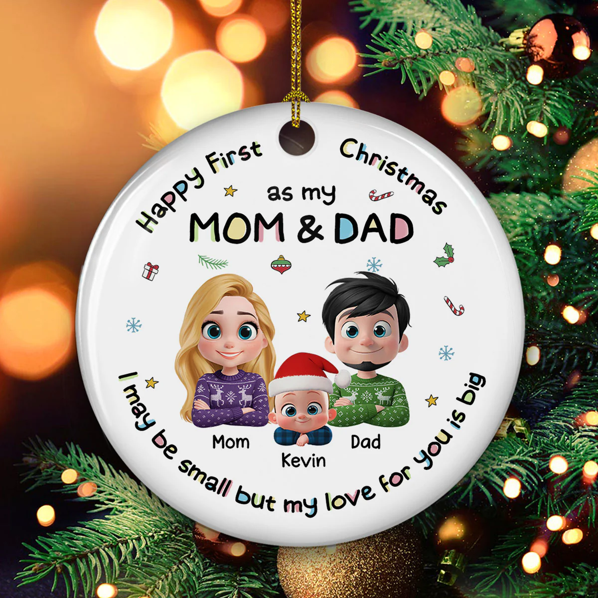First Christmas With Mom And Dad - Personalized Custom Ceramic Ornament - Image 3