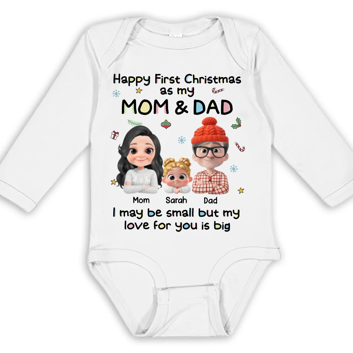 First Christmas With Mom And Dad - Personalized Custom Long Sleeve Baby Onesie - Image 6