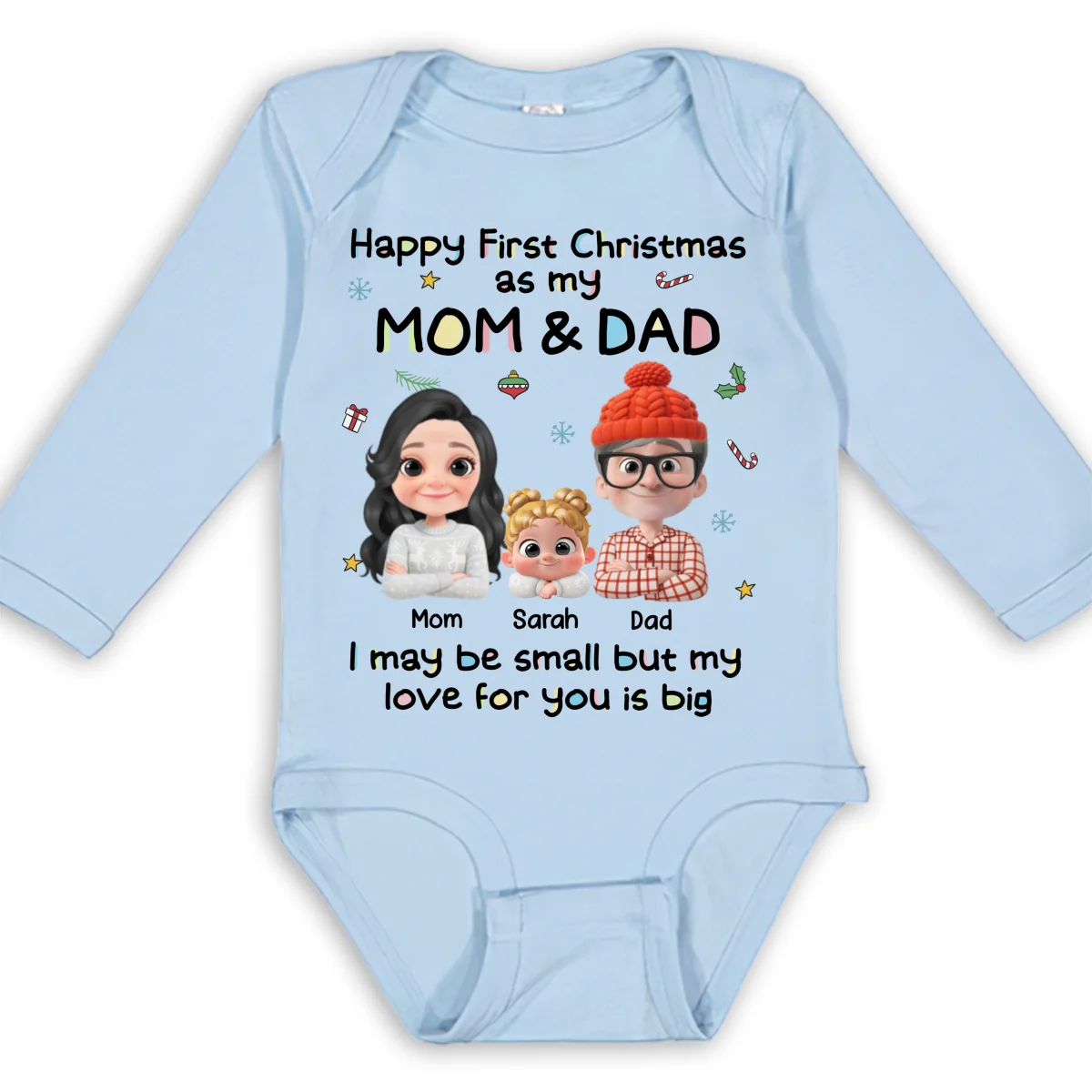First Christmas With Mom And Dad - Personalized Custom Long Sleeve Baby Onesie - Image 8