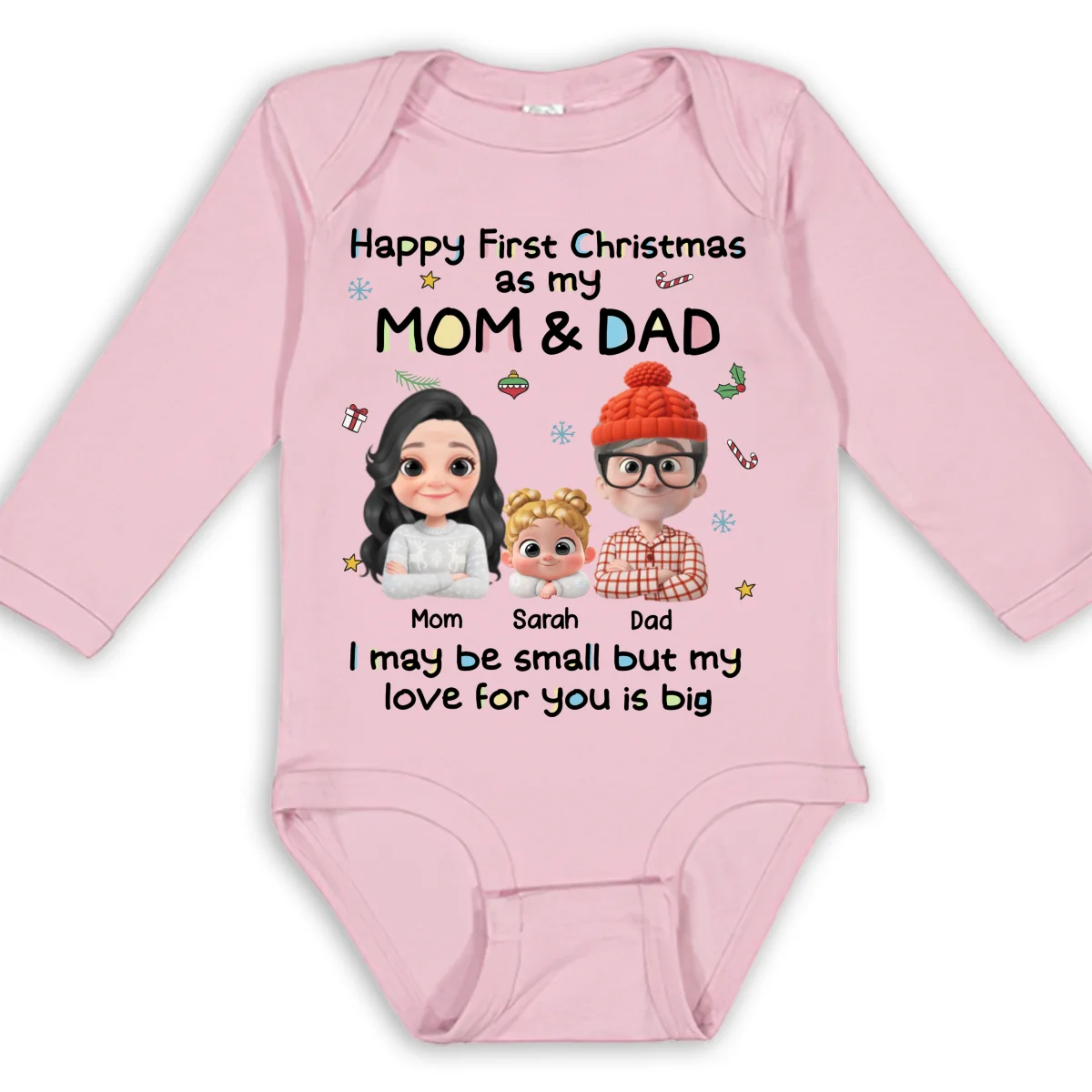 First Christmas With Mom And Dad - Personalized Custom Long Sleeve Baby Onesie - Image 9