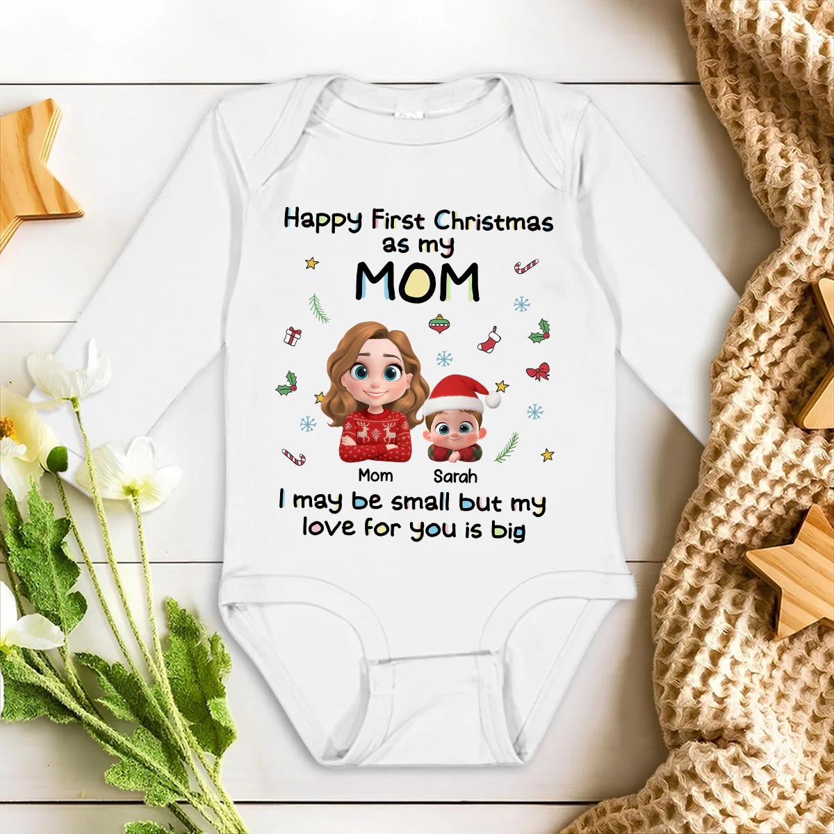 First Christmas With Mom - Personalized Custom Long Sleeve Baby Onesie - Image 2