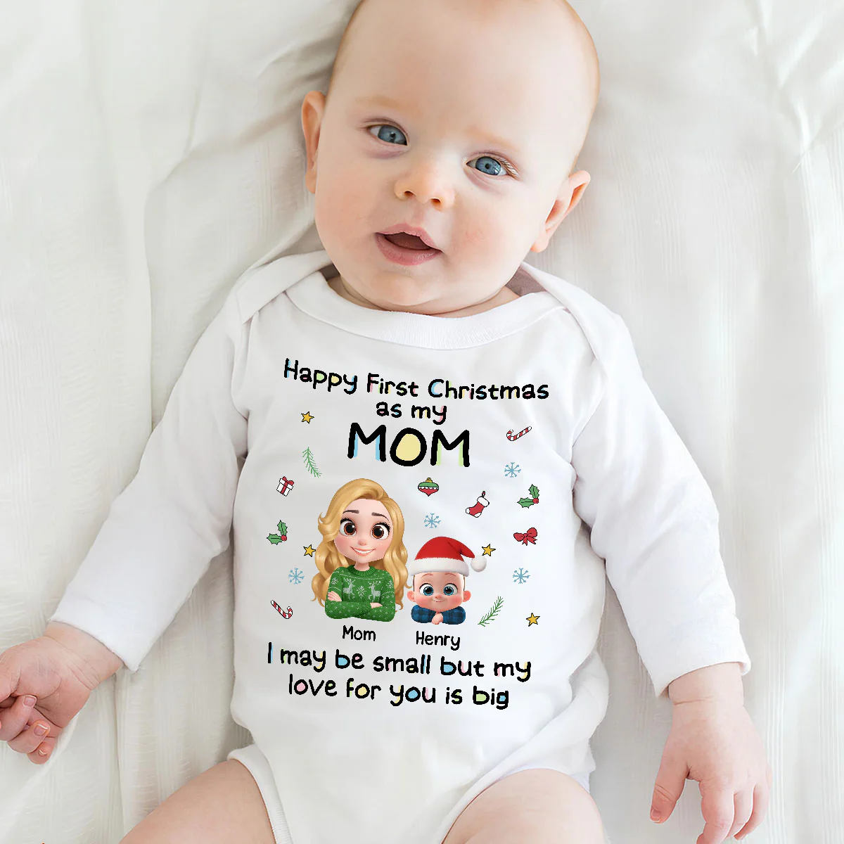 First Christmas With Mom - Personalized Custom Long Sleeve Baby Onesie - Image 4