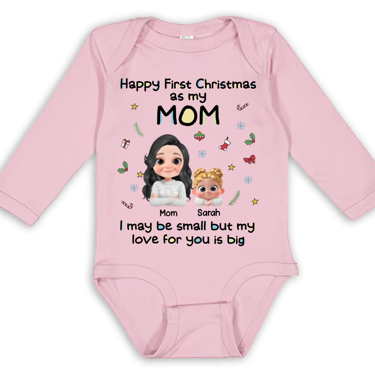 First Christmas With Mom - Personalized Custom Long Sleeve Baby Onesie - Image 6