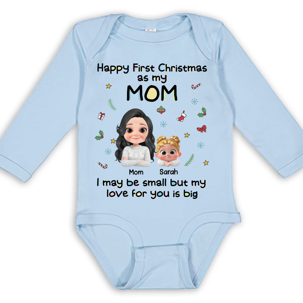 First Christmas With Mom - Personalized Custom Long Sleeve Baby Onesie - Image 8
