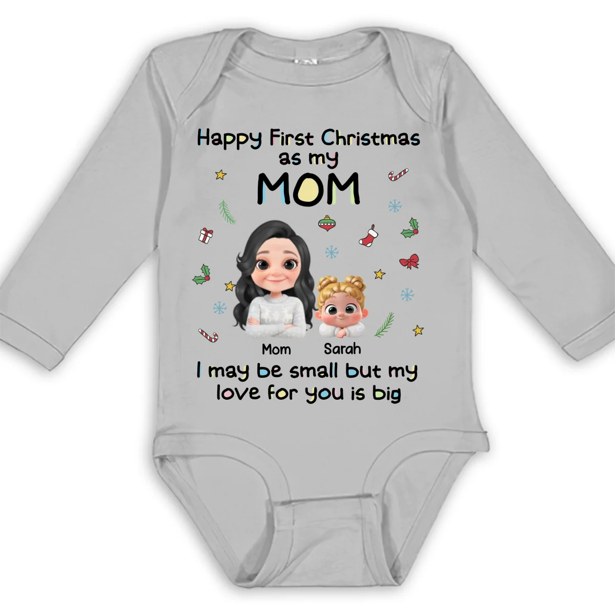 First Christmas With Mom - Personalized Custom Long Sleeve Baby Onesie - Image 9