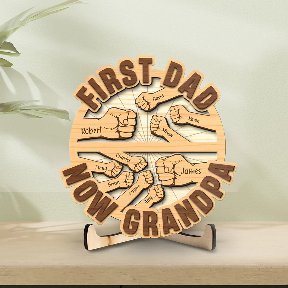 First Dad Now Grandpa 2 - Personalized Wooden Plaque - Image 2