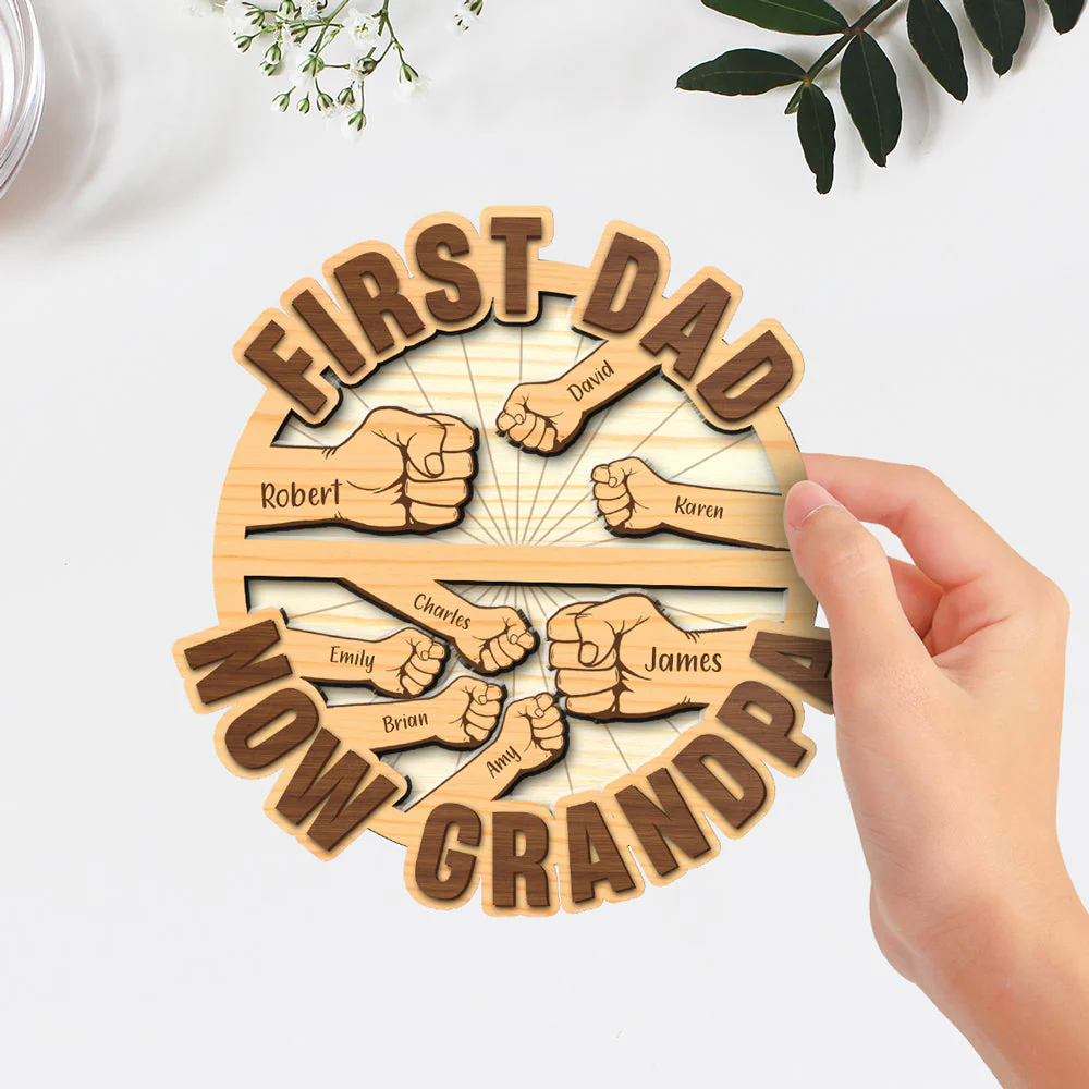 First Dad Now Grandpa 2 - Personalized Wooden Plaque - Image 4