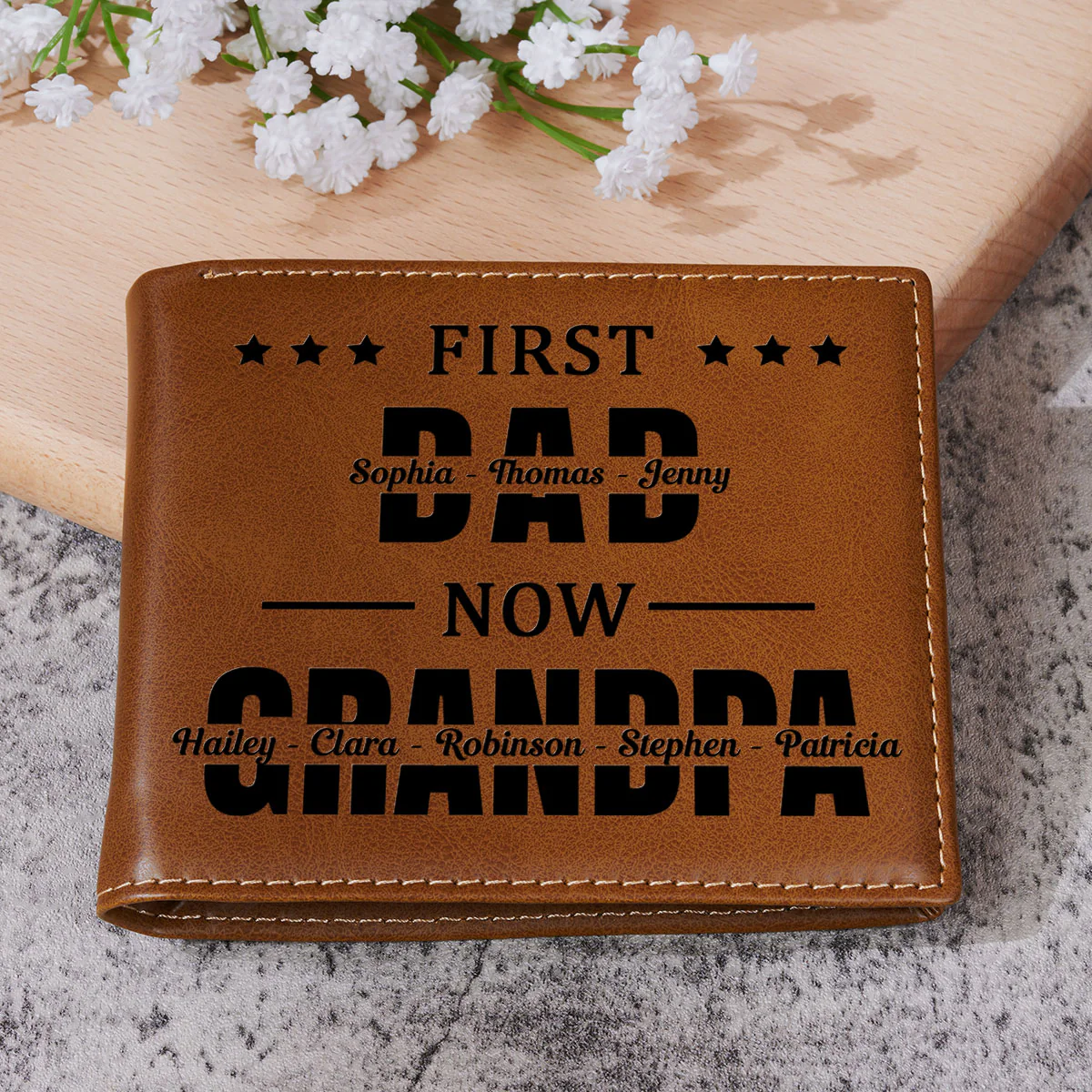 First Dad Now Grandpa - Personalized Custom Printed Men Leather Wallet - Image 5
