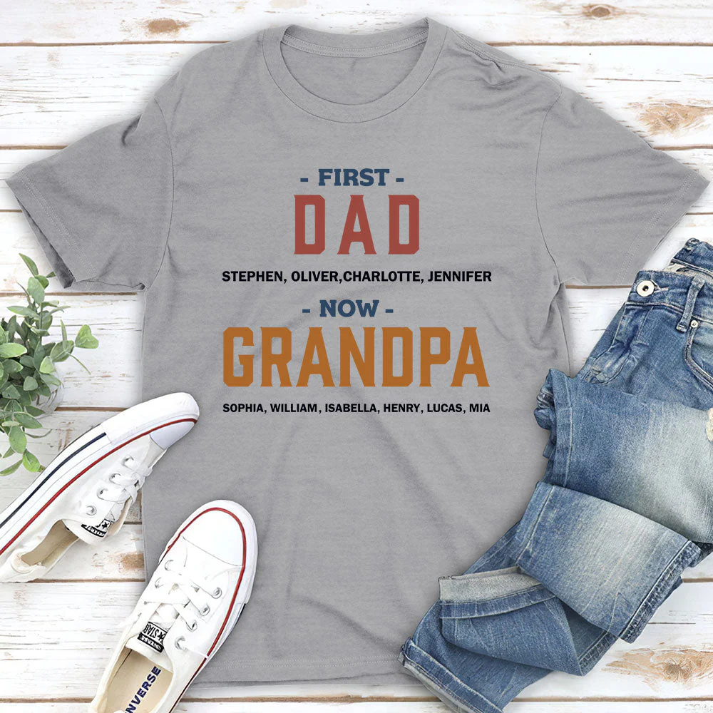 First Dad Now Grandpa - Personalized Custom Unisex T-shirt - Image 2
