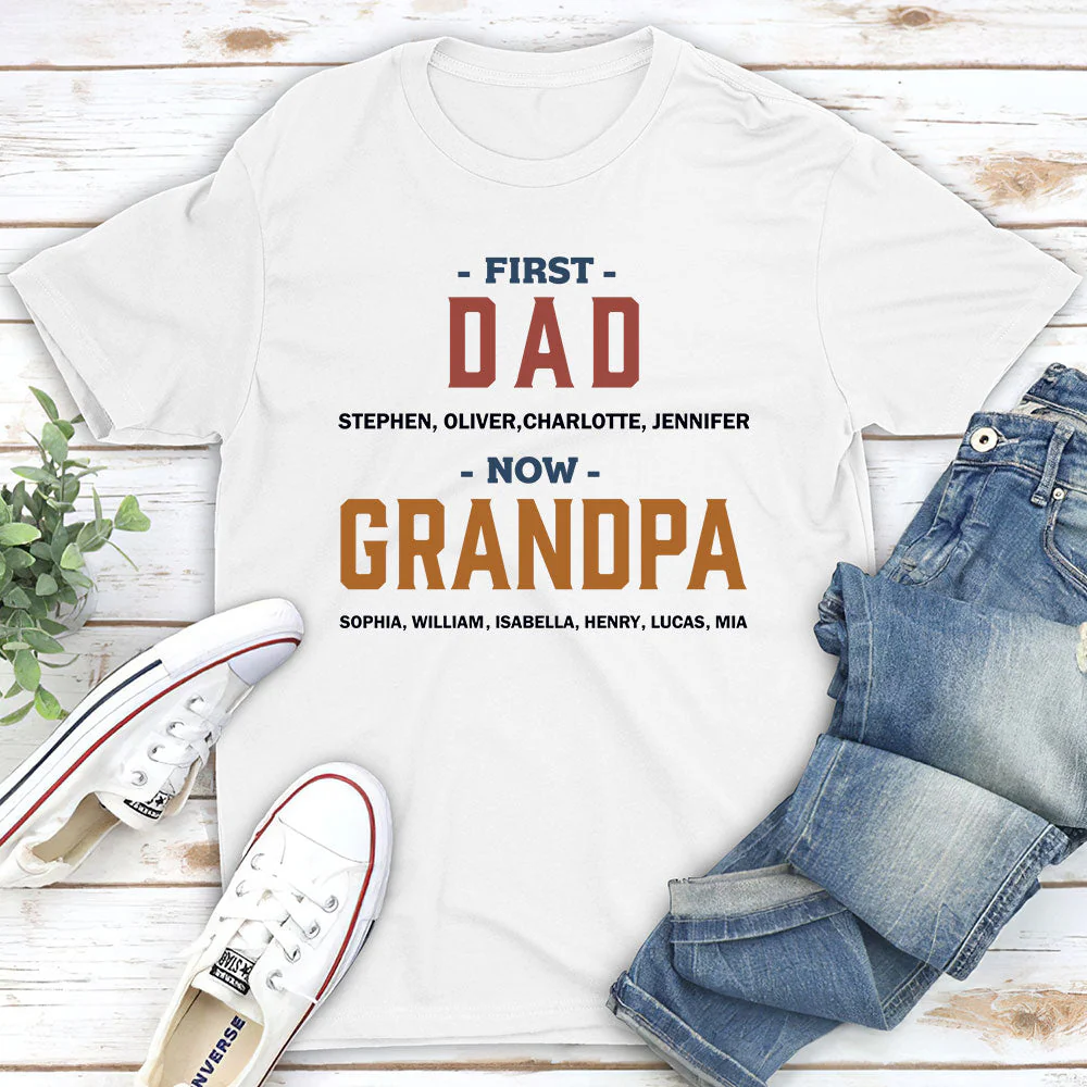 First Dad Now Grandpa - Personalized Custom Unisex T-shirt - Image 3