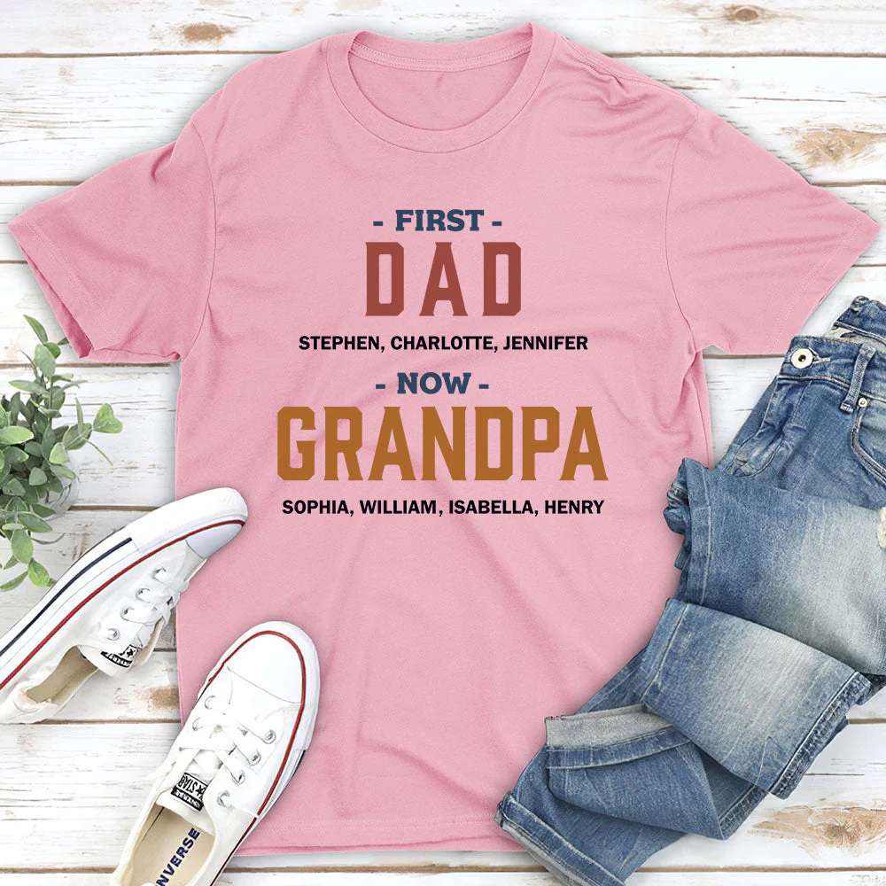 First Dad Now Grandpa - Personalized Custom Unisex T-shirt - Image 5
