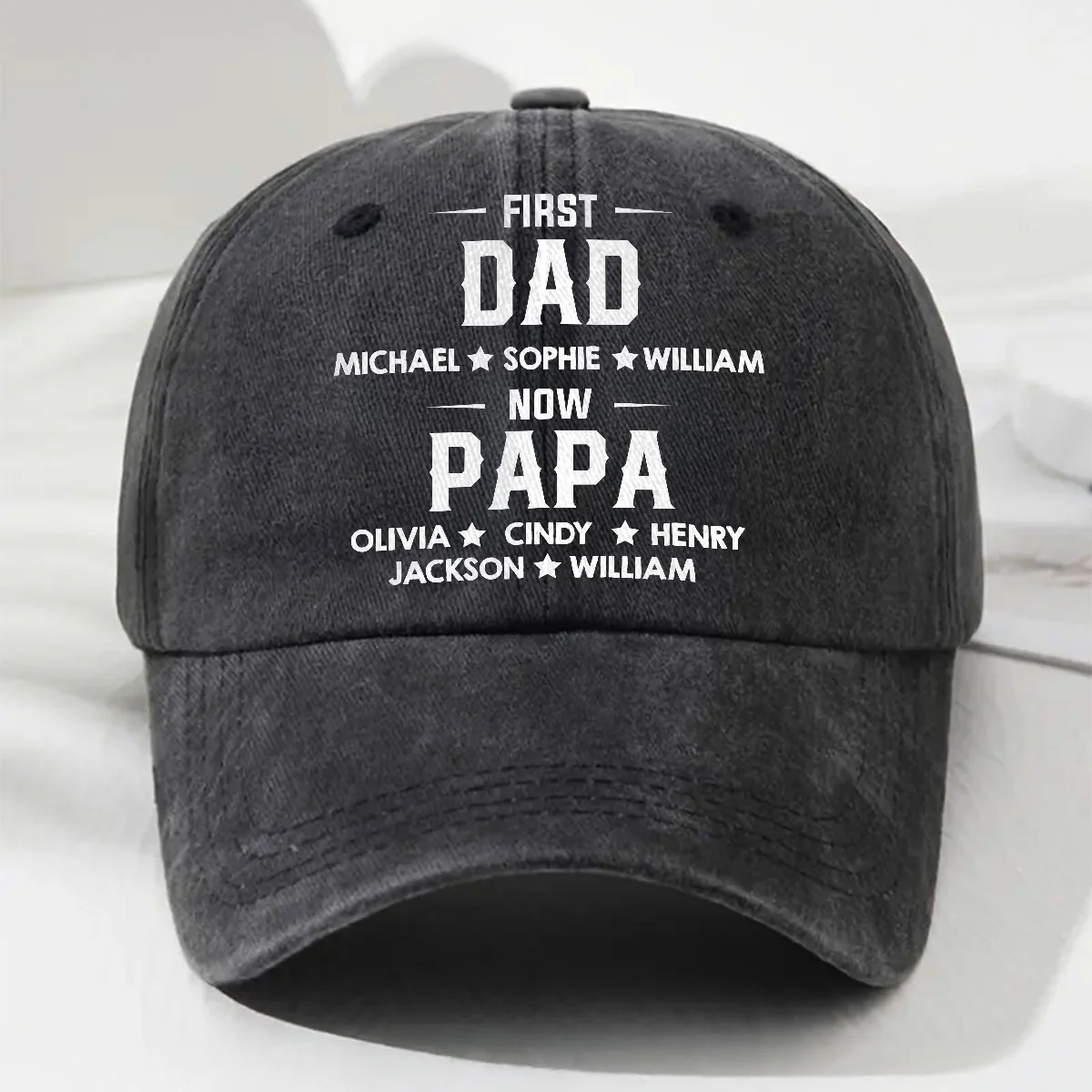 First Dad Now Grandpa - Personalized Custom Vintage Washed Denim Cap