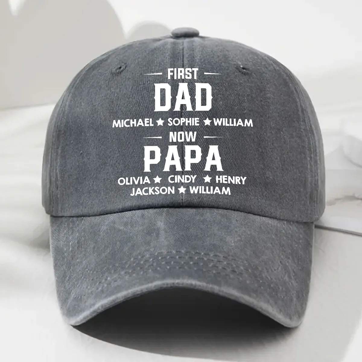 First Dad Now Grandpa - Personalized Custom Vintage Washed Denim Cap - Image 3