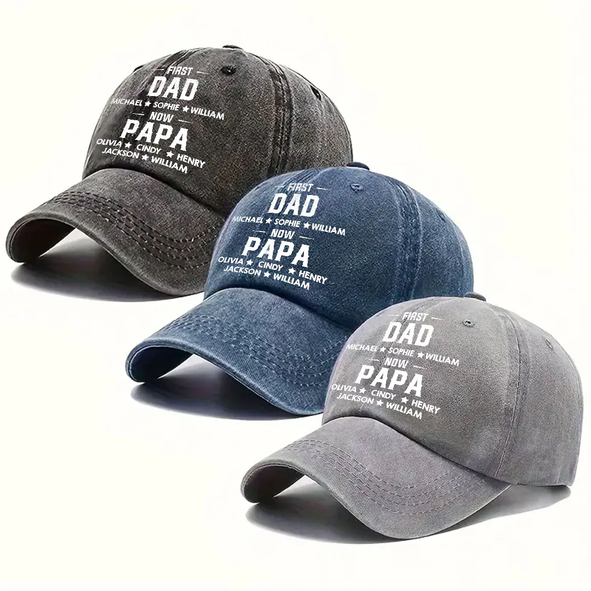 First Dad Now Grandpa - Personalized Custom Vintage Washed Denim Cap - Image 5
