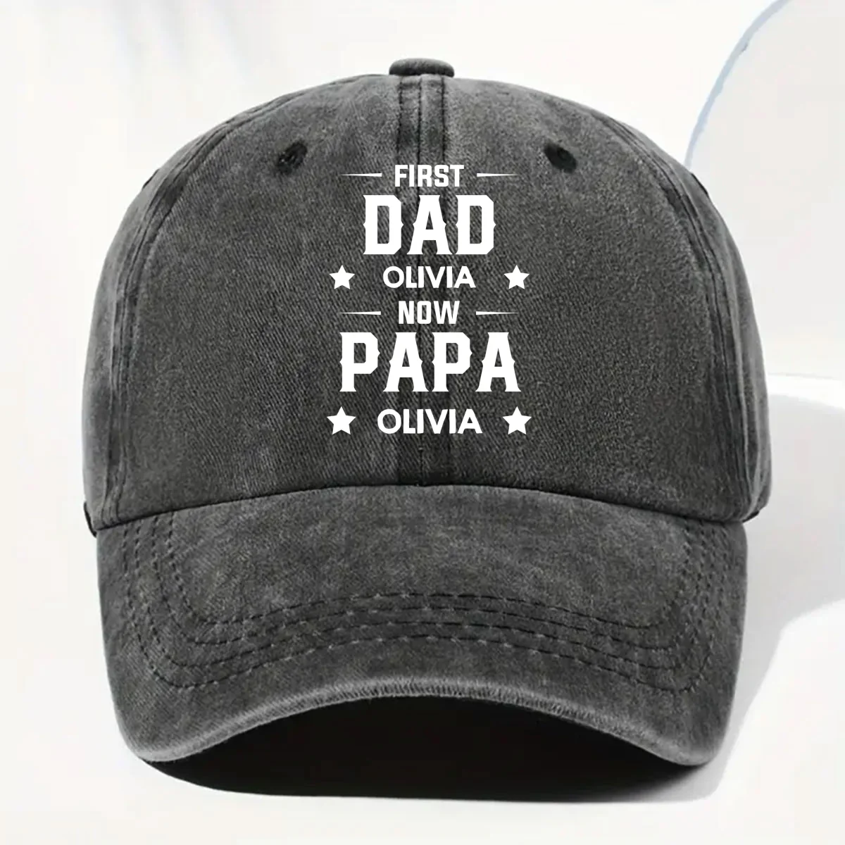 First Dad Now Grandpa - Personalized Custom Vintage Washed Denim Cap - Image 7