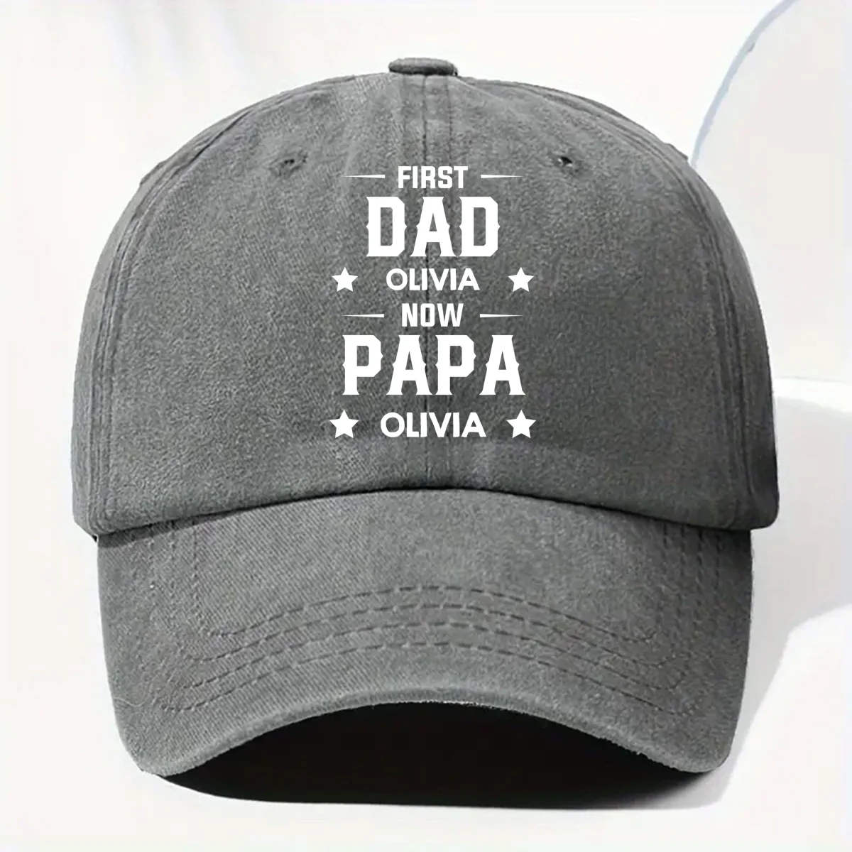 First Dad Now Grandpa - Personalized Custom Vintage Washed Denim Cap - Image 8