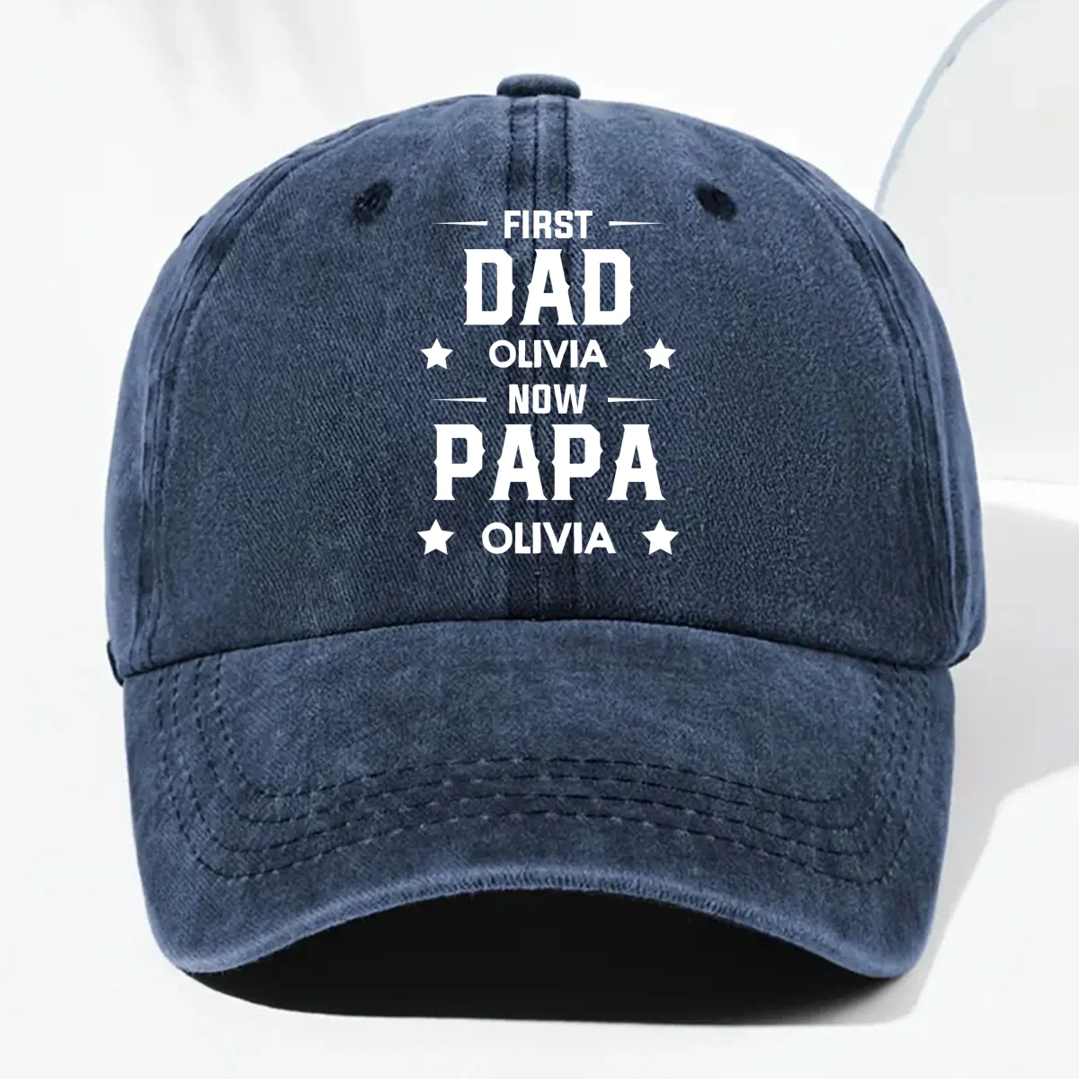 First Dad Now Grandpa - Personalized Custom Vintage Washed Denim Cap - Image 9