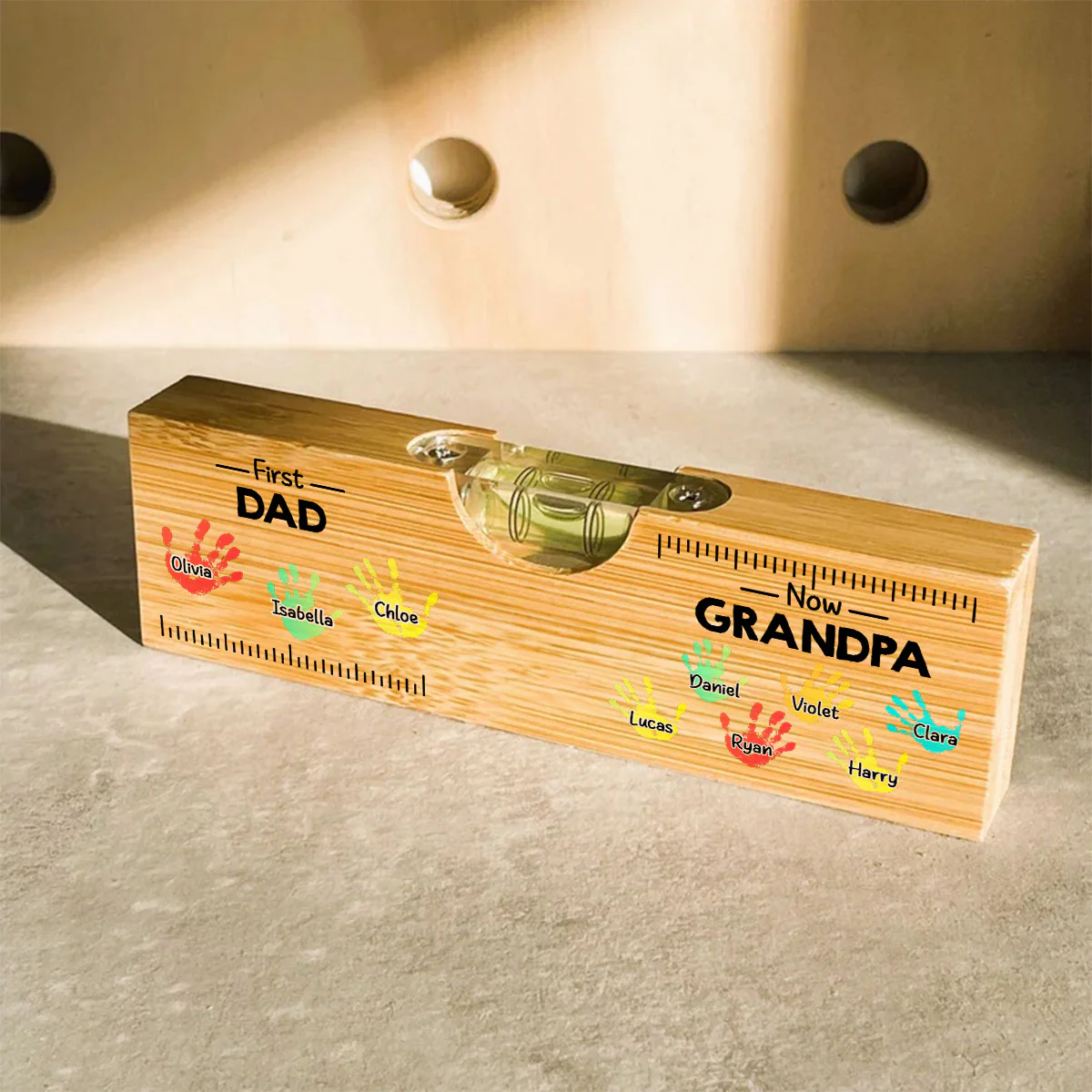 First Dad Now Grandpa - Personalized Custom Wooden Spirit Level Bottle Opener - Image 4
