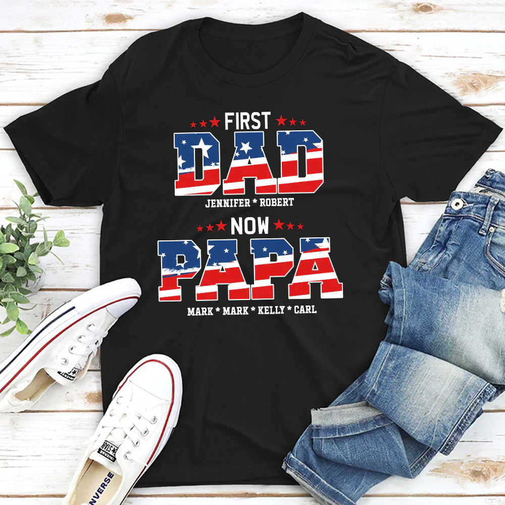 First Dad Now Papa - Personalized Custom Shirt - Image 2
