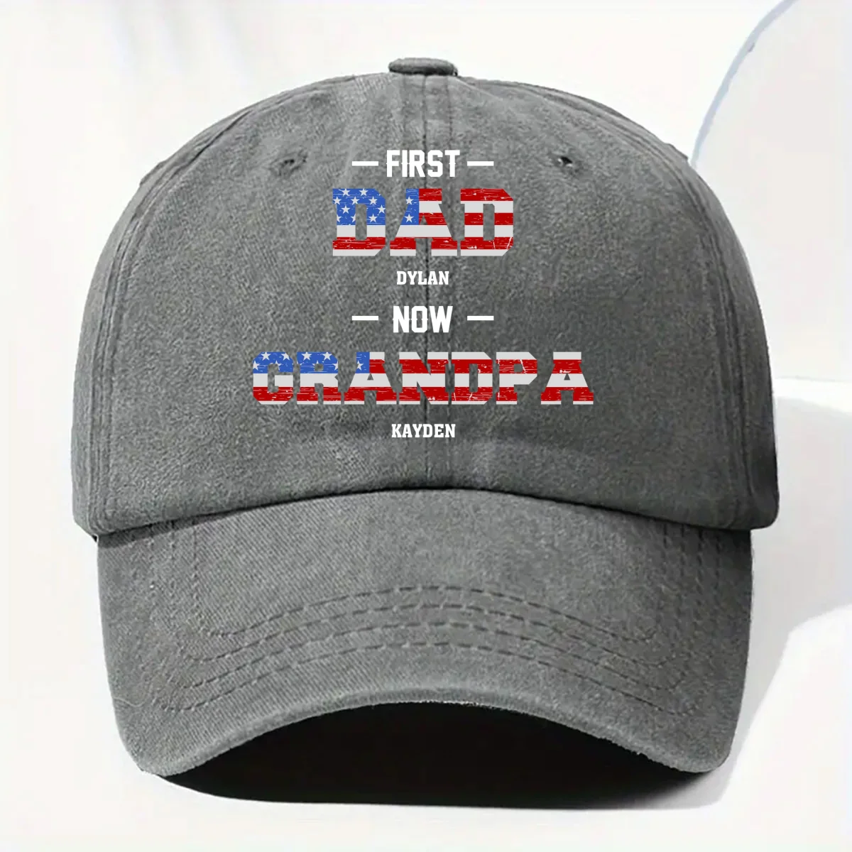 First Dad Now Papa - Personalized Custom Vintage Washed Denim Cap - Image 7