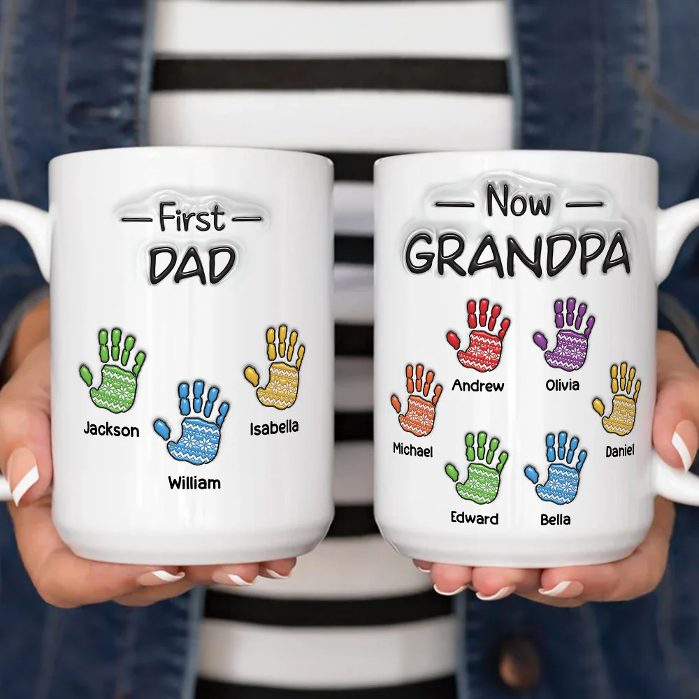 First Dad Now Proud Grandpa - Personalized Custom 3D Inflated Effect Mug - Image 5