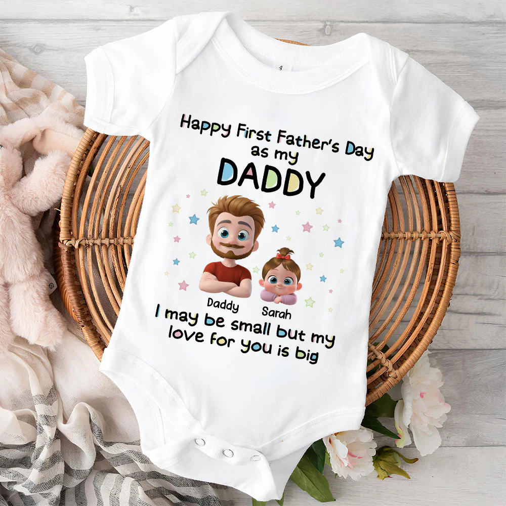 First Father Day With Baby - Personalized Custom Baby Onesie - Image 2