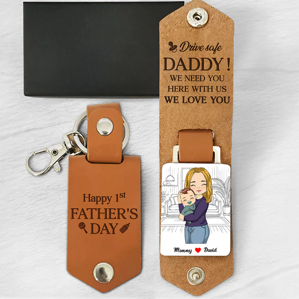 First Father's Day - Personalized Leather Photo Keychain - Image 4