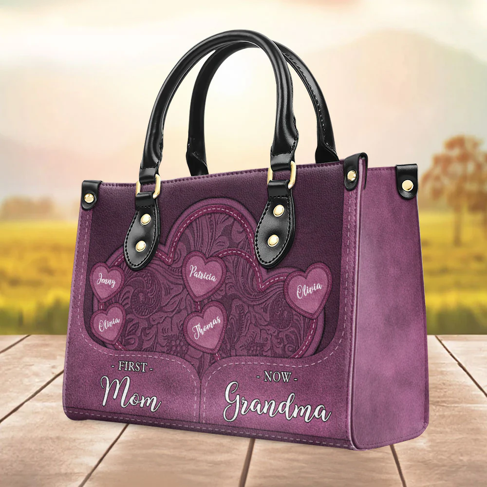 First Mom Now Grandma All Heart - Personalized Custom Leather Bag - Image 5