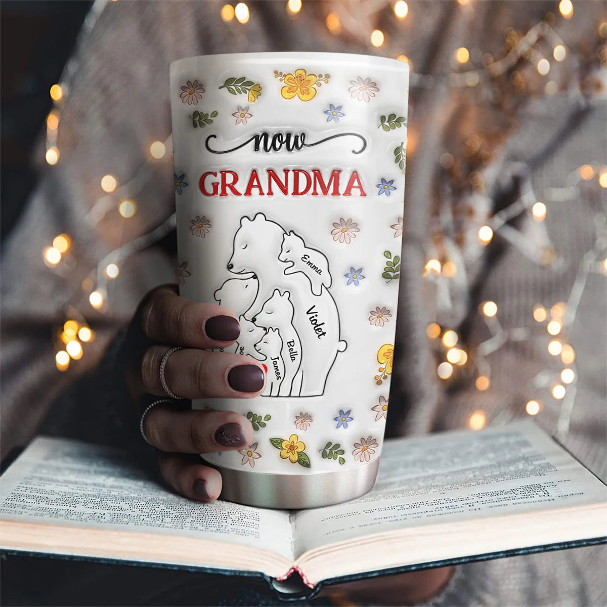 First Mom Now Grandma Bear - Personalized Custom 3D Inflated Effect Tumbler - Image 2
