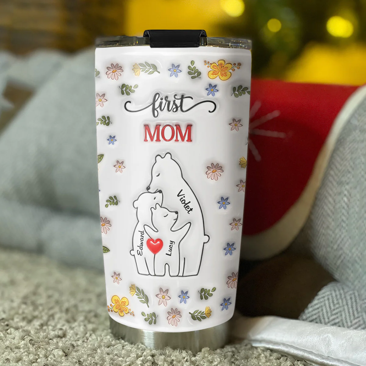 First Mom Now Grandma Bear - Personalized Custom 3D Inflated Effect Tumbler - Image 3