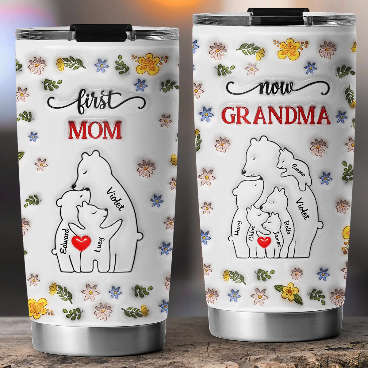 First Mom Now Grandma Bear - Personalized Custom 3D Inflated Effect Tumbler - Image 5
