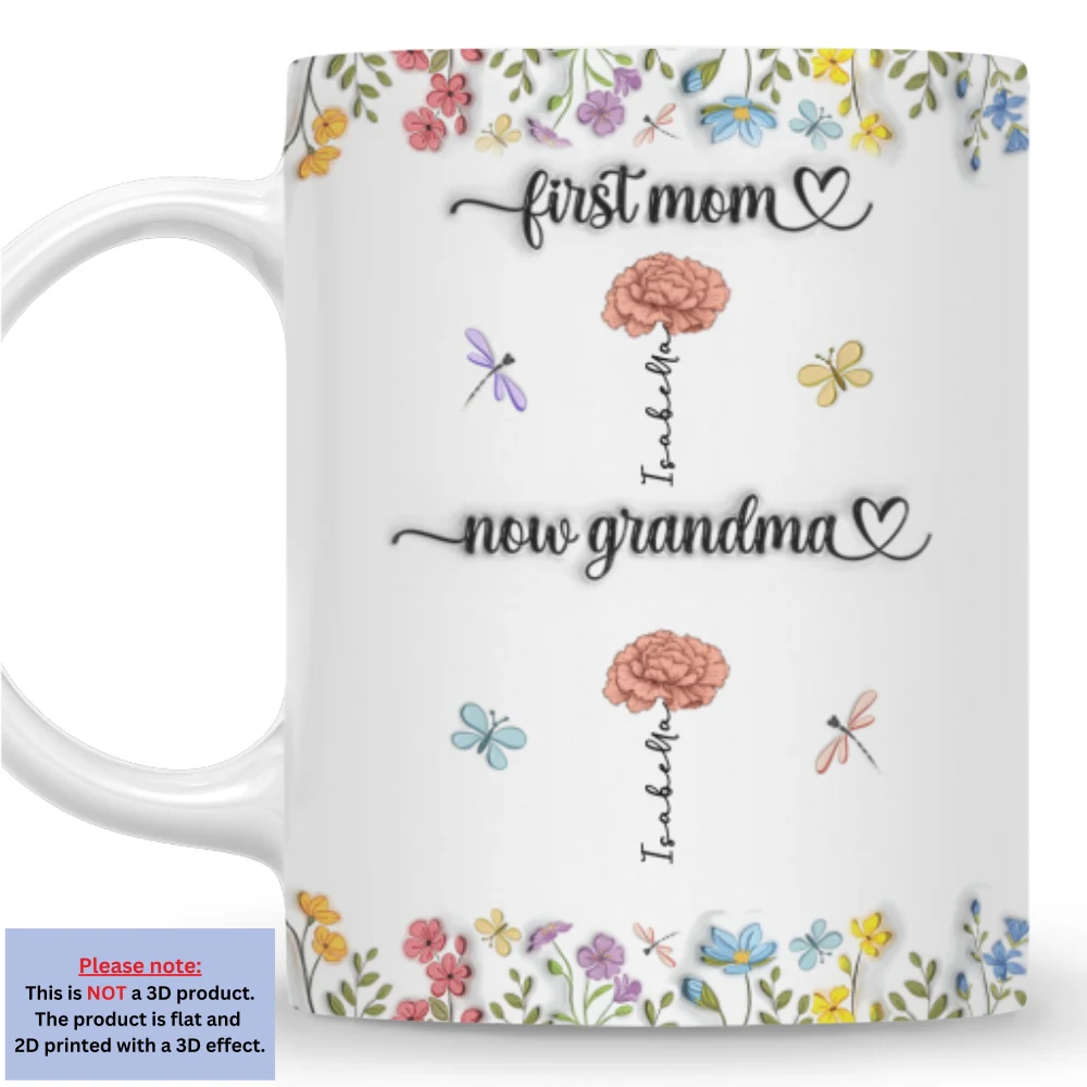 First Mom Now Grandma Birth Flower - Personalized Custom 3D Inflated Effect Mug - Image 4