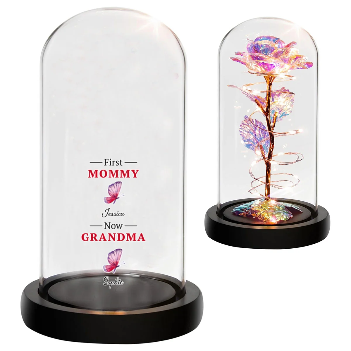 First Mom Now Grandma Butterflies - Personalized Custom Sparkly Rose - Image 6