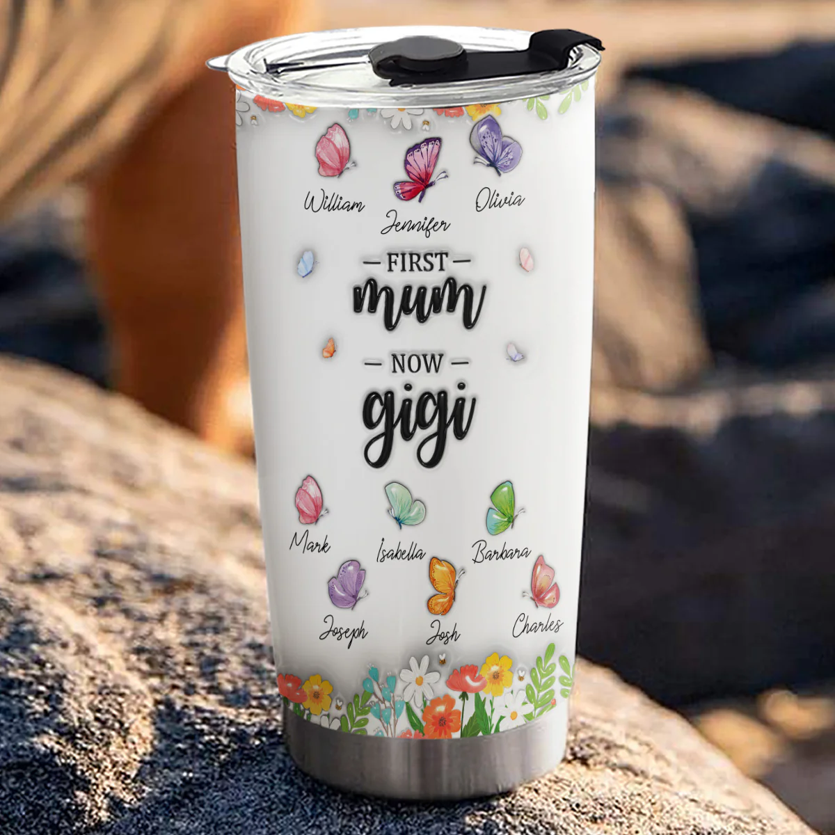 First Mom Now Grandma Butterfly Version - Personalized Custom 3D Inflated Effect Tumbler - Image 3