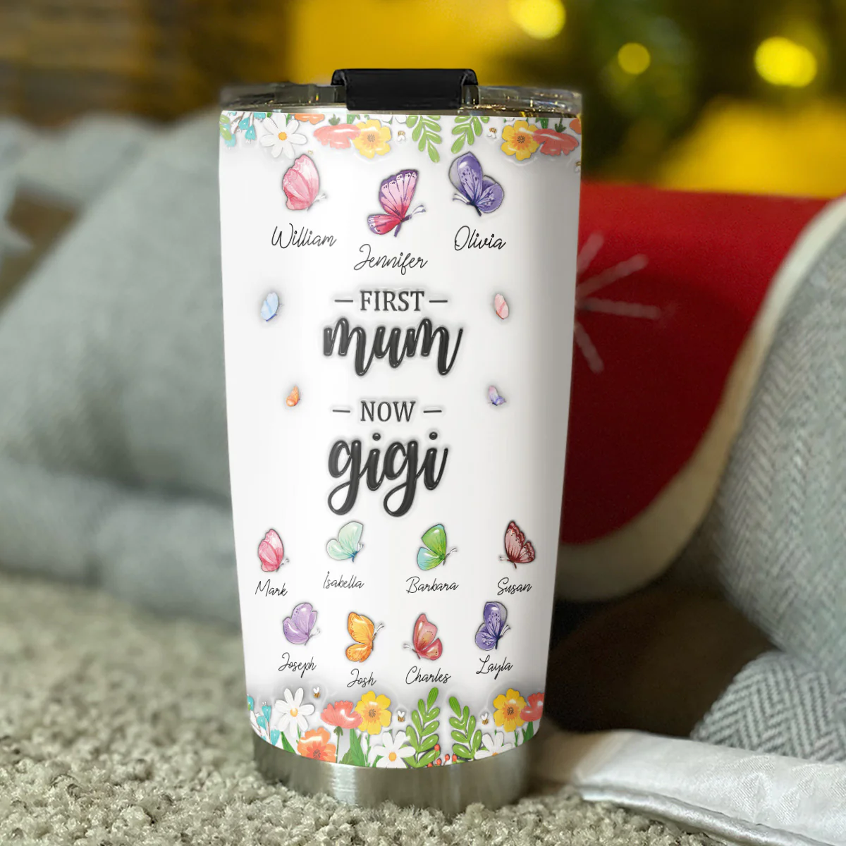 First Mom Now Grandma Butterfly Version - Personalized Custom 3D Inflated Effect Tumbler - Image 4