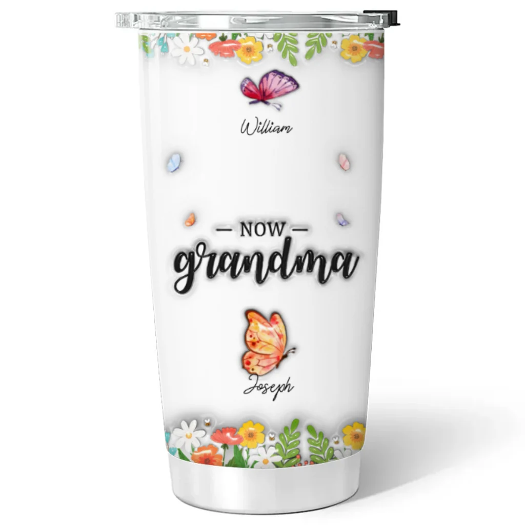 First Mom Now Grandma Butterfly Version - Personalized Custom 3D Inflated Effect Tumbler - Image 6