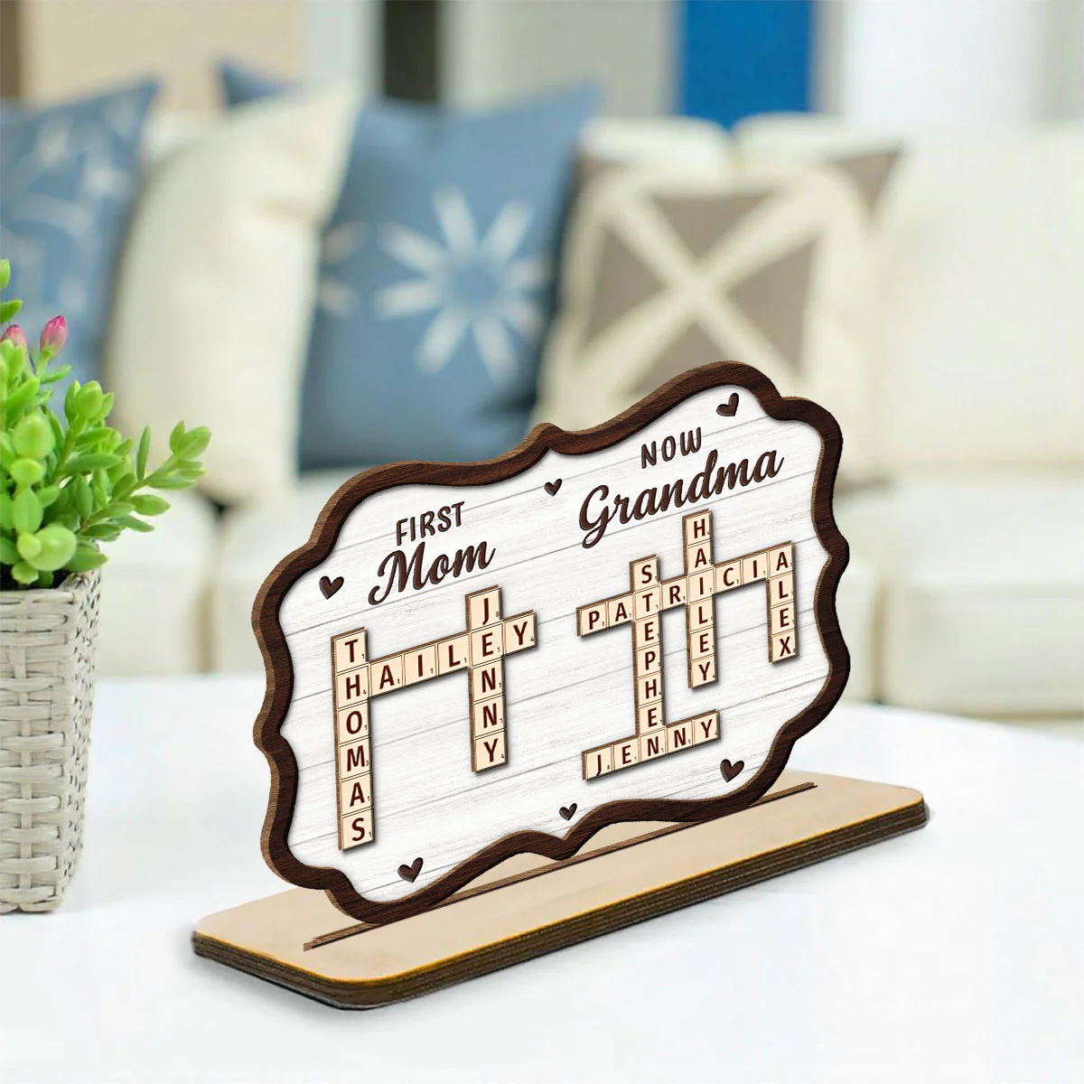First Mom Now Grandma Crossword - Personalized Custom 2-Layer Wood Plaque With Flat Base - Image 2