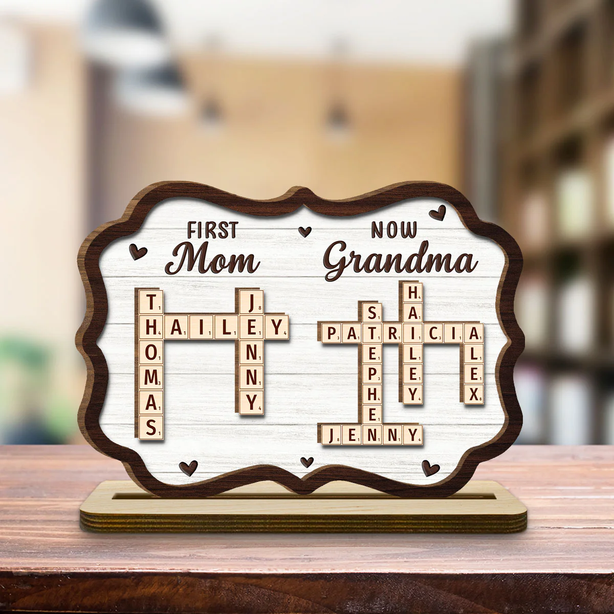 First Mom Now Grandma Crossword - Personalized Custom 2-Layer Wood Plaque With Flat Base - Image 3