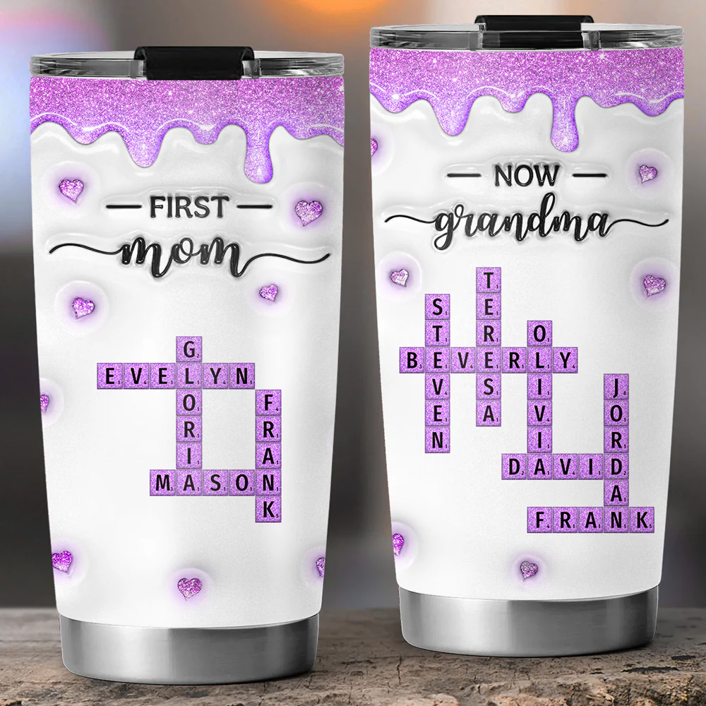 First Mom Now Grandma Crossword - Personalized Custom 3D Inflated Effect Tumbler - Image 2