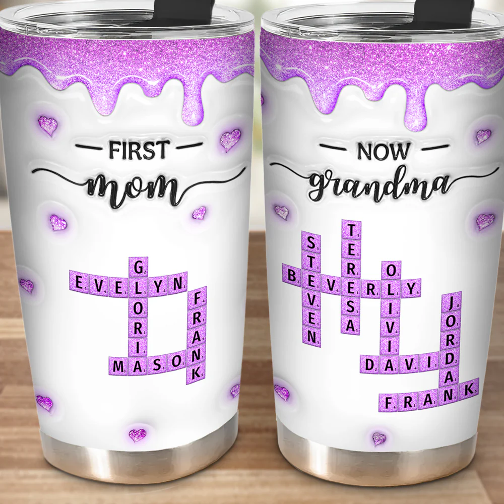 First Mom Now Grandma Crossword - Personalized Custom 3D Inflated Effect Tumbler - Image 3