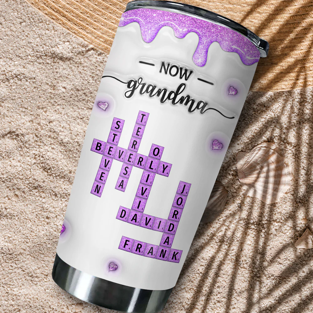 First Mom Now Grandma Crossword - Personalized Custom 3D Inflated Effect Tumbler - Image 8