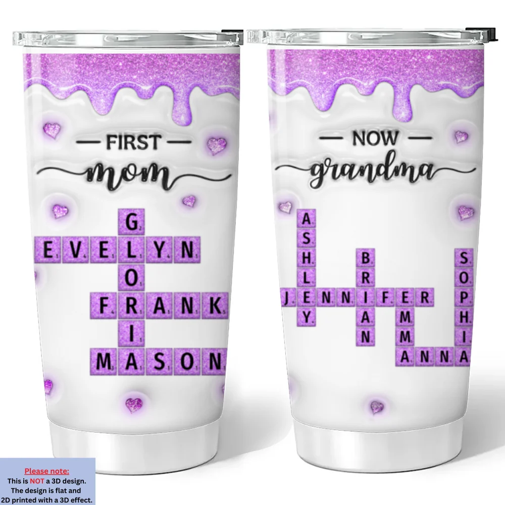 First Mom Now Grandma Crossword - Personalized Custom 3D Inflated Effect Tumbler - Image 9