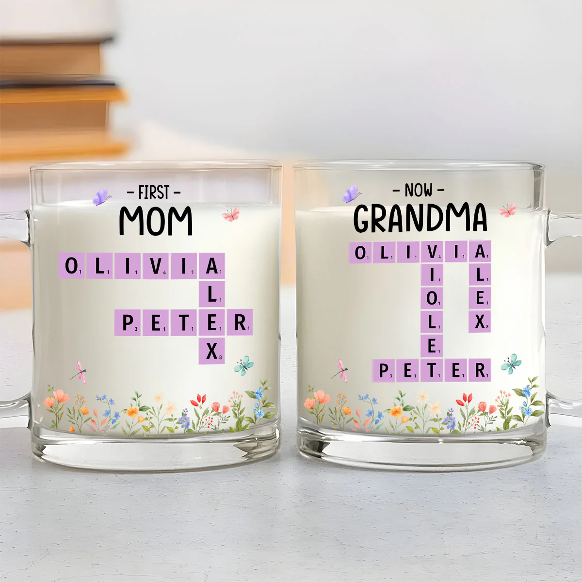 First Mom Now Grandma Crossword - Personalized Custom Glass Mug - Image 2